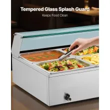 VEVOR Scaldavivande Commerciale, Scaldavivande Elettrico in Acciaio Inox da 1700 W con Coperchio in Vetro, Bagnomaria da Banco a 8 Teglie, con Mestoli per Zuppa e Forati, per Ristoranti