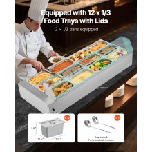 VEVOR Scaldavivande Commerciale, Scaldavivande Elettrico in Acciaio Inox da 1700 W con Coperchio in Vetro, Bagnomaria da Banco a 12 Teglie, con Mestoli per Zuppa e Forati, per Ristoranti