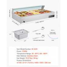 VEVOR Scaldavivande Commerciale, Scaldavivande Elettrico in Acciaio Inox da 1700 W con Coperchio in Vetro, Bagnomaria da Banco a 10 Teglie, con Mestoli per Zuppa e Forati, per Ristoranti