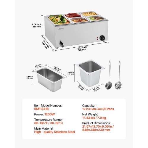 Scaldavivande Commerciale da Banco Scaldavivande Elettrico a Vapore con 4 Contenitori (1/4 Dimensione) 1200 W in Acciaio Inox Temperatura tra 30 e 80 °C per Catering, Buffet Feste | IT Scaldavivande Commerciale da Banco Scaldavivande Elettrico a Vapore con 4 Contenitori (1/4 Dimensione) 1200 W in Acciaio Inox Temperatura tra 30 e 80 °C per Catering, Buffet Feste | IT