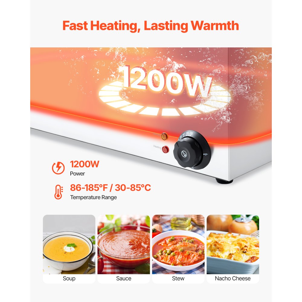 VEVOR Scaldavivande Commerciale da Banco Scaldavivande Elettrico a Vapore con 5 Contenitori (Dimensioni 1/2 1/6) 1200 W in Acciaio Inox Temperatura tra 30 e 80 °C per Catering, Buffet Feste