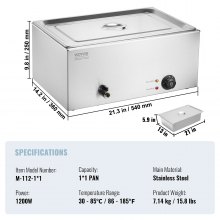 VEVOR Scaldavivande Elettrico Commerciale 1 Tavolo da Banco Buffet 18 L 1200W