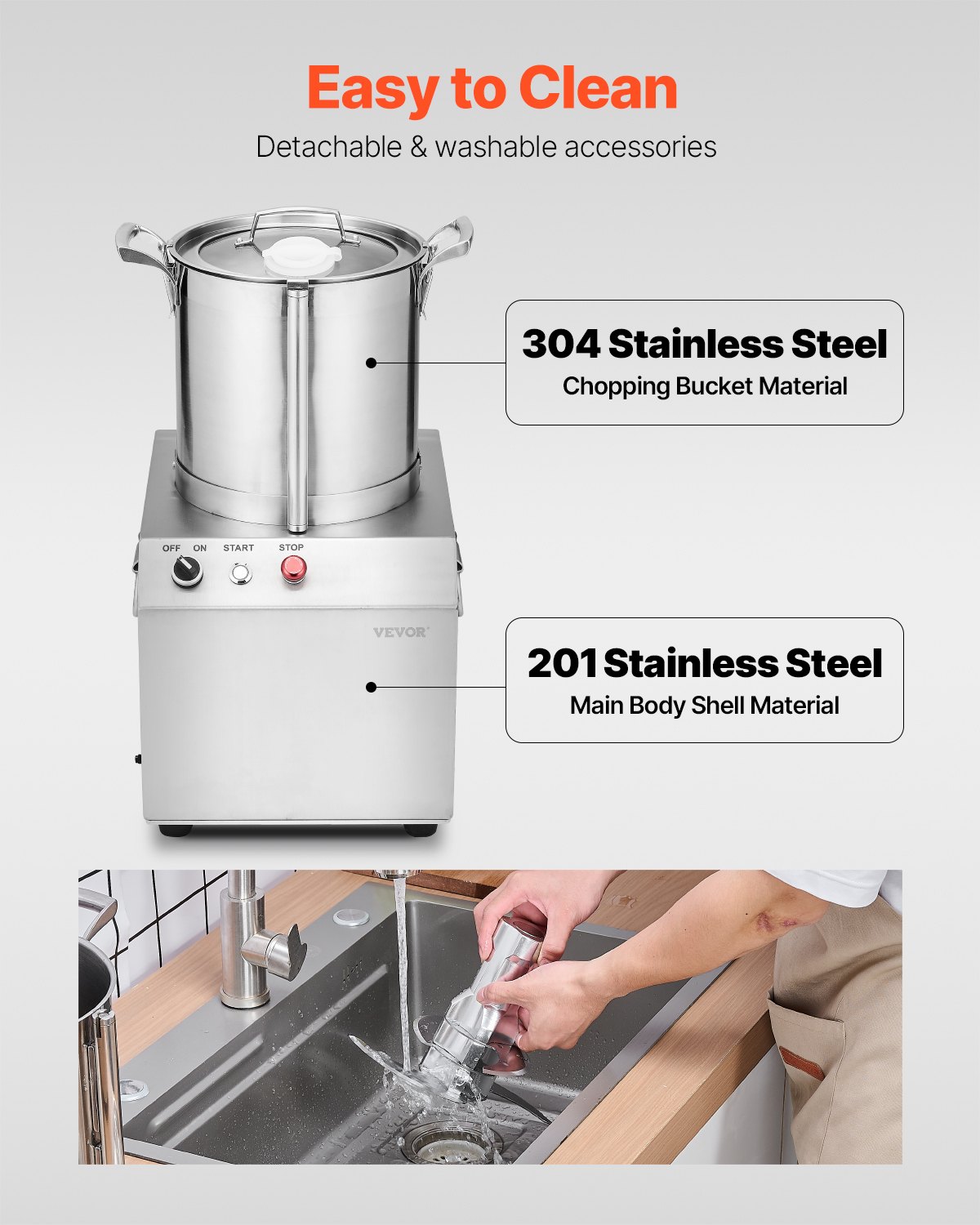 VEVOR Food Processor Vegetable Chopper, 10 L Food Processor made of food-grade stainless steel with 2 additional S-curve blades, multifunctional for chopping vegetables, fruit, grains, and nuts