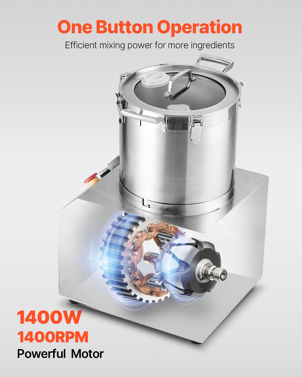 VEVOR Food Processor Vegetable Chopper, 15 L Food Processor made of food-grade stainless steel with 2 additional S-curve blades, multifunctional for chopping vegetables, fruit, and grains