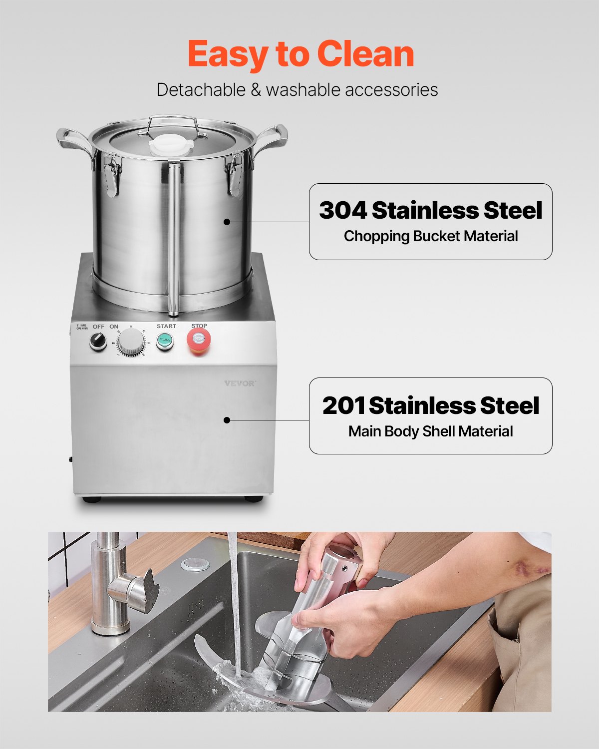 VEVOR Food Processor Vegetable Chopper, 15 L Food Processor made of food-grade stainless steel with 2 additional S-curve blades, multifunctional for chopping vegetables, fruit, and grains