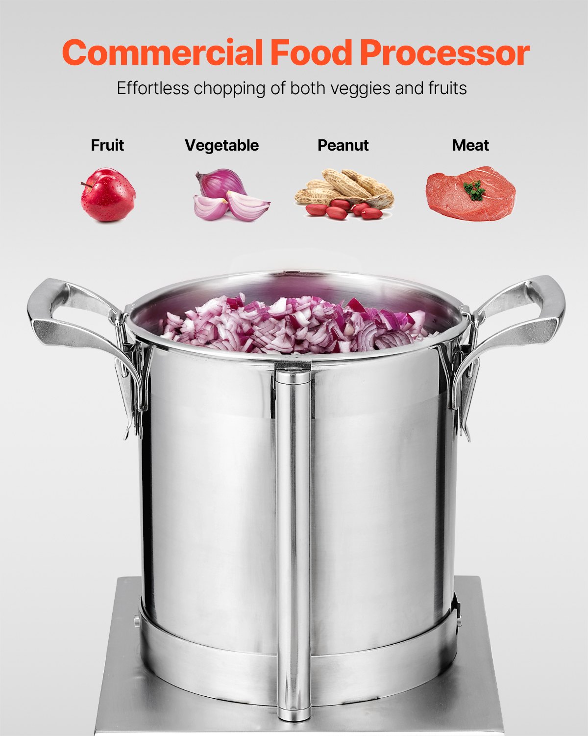 VEVOR Food Processor Vegetable Chopper, 4L Food Processor made of food-grade stainless steel with 2 additional S-curve blades, multifunctional for chopping vegetables, fruit, grains, and nuts