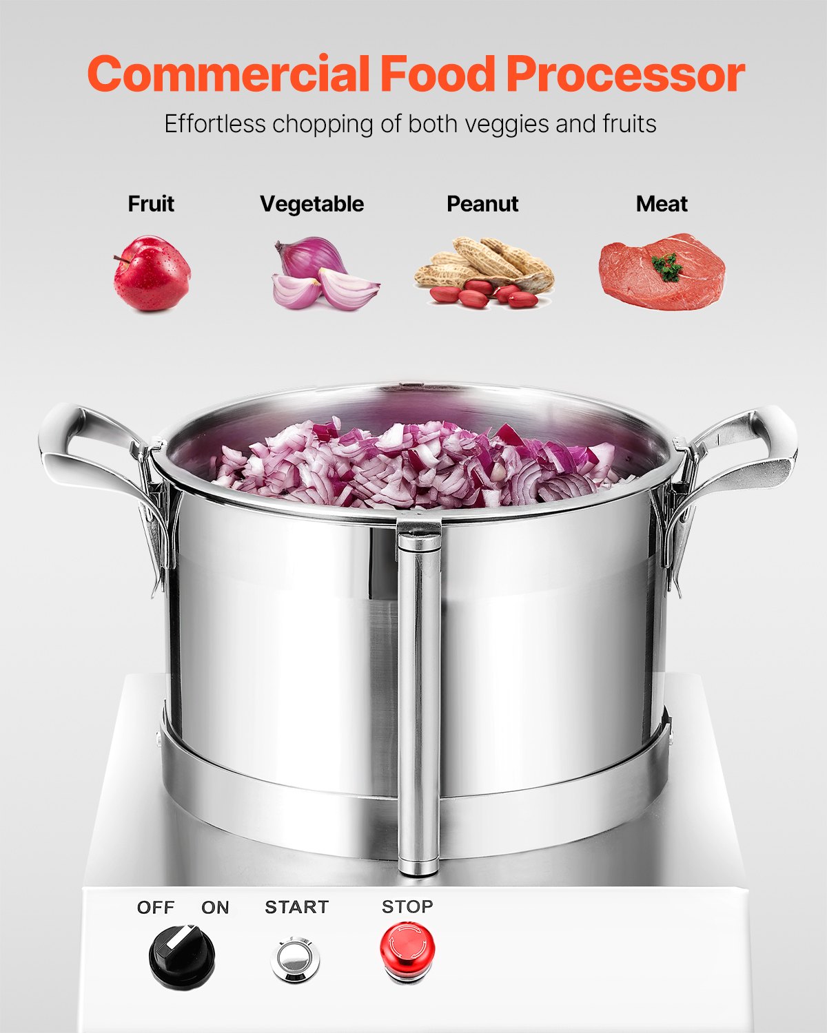 VEVOR Food Processor Vegetable Chopper 6L Vegetable Cutter made of food-grade stainless steel with 2 additional S-curve blades, multifunctional for chopping vegetables, fruit, grains, and nuts