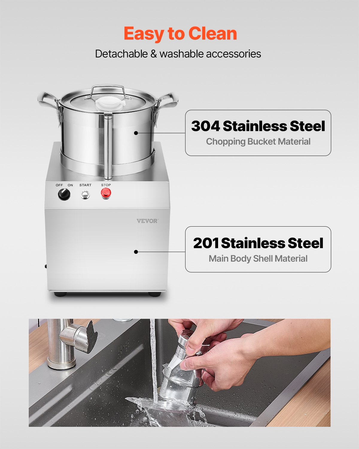 VEVOR Food Processor Vegetable Chopper 6L Vegetable Cutter made of food-grade stainless steel with 2 additional S-curve blades, multifunctional for chopping vegetables, fruit, grains, and nuts