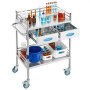 VEVOR Carrello di servizio da laboratorio in acciaio inox a 2 strati, Carrello medico, Carrello di servizio dentale con ruote bloccabili e secchio, per laboratorio, ospedale, uso dentale