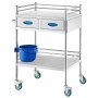 VEVOR Carrello di servizio da laboratorio in acciaio inox a 2 strati, Carrello medico, Carrello di servizio dentale con ruote bloccabili e secchio, per laboratorio, ospedale, uso dentale