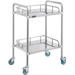 VEVOR Carrello Da Laboratorio A 2 Ripiani In Acciaio Inox – Ruote 360° Con Freni, Maniglia, 100 Kg Capacità, Per Ospedali E Saloni