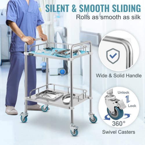 Carrello da Laboratorio, 2 Strati Carrello Medico in Acciaio Inox Carrello da Laboratorio, 2 Strati Carrello Medico in Acciaio Inox