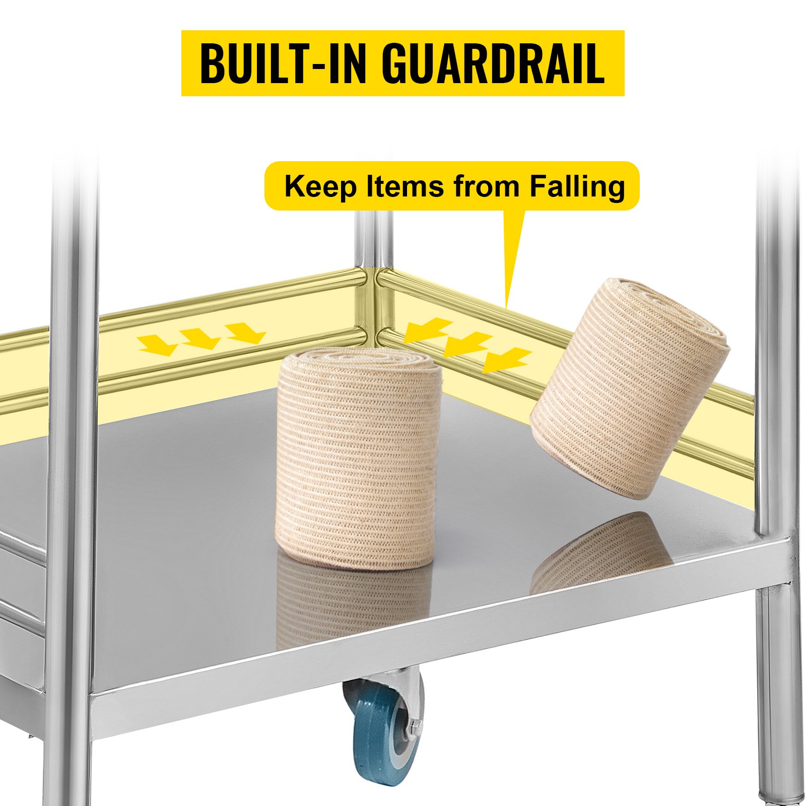 Carrello da Laboratorio con 3 Scaffali 1 Cassetto 4 Ruote di Bloccaggio Mobile