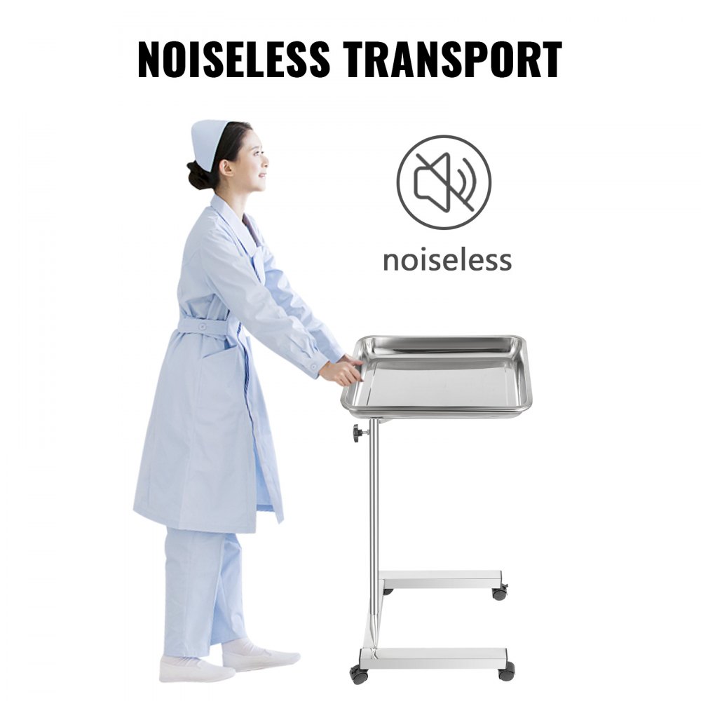 VEVOR Carrello di Acciaio del Vassoio, Altezza 82-130 cm 10 kg Carrello Parrucchiere, 42 x 34 cm Carrello Supporto Chirurgico Medico del Vassoio, con 4 Ruote in Nylon, Usato per Salone, Cliniche