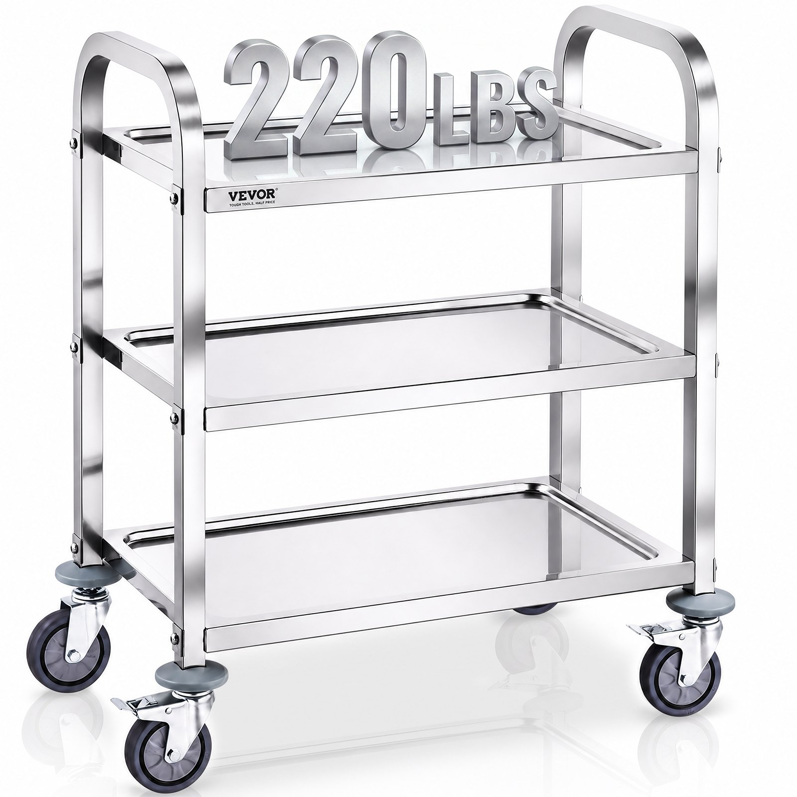 VEVOR Carrello da Laboratorio in Acciaio Inox 3 Ripiani Capacità Carico Totale Massima 100kg, Carrello Sanitario in Acciaio Inox 201 740 x 396 x 860 mm, Carrello per Medicazione da Laboratorio 3 Piani
