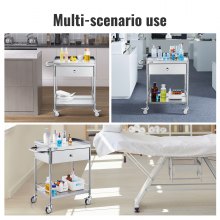 VEVOR Carrello da Laboratorio in Acciaio Inox 2 Ripiani Capacità Carico Totale Massima 100kg, Carrello Sanitario in Acciaio Inox 201 710 x 421 x 785 mm, Carrello per Medicazione da Laboratorio 2 Piani