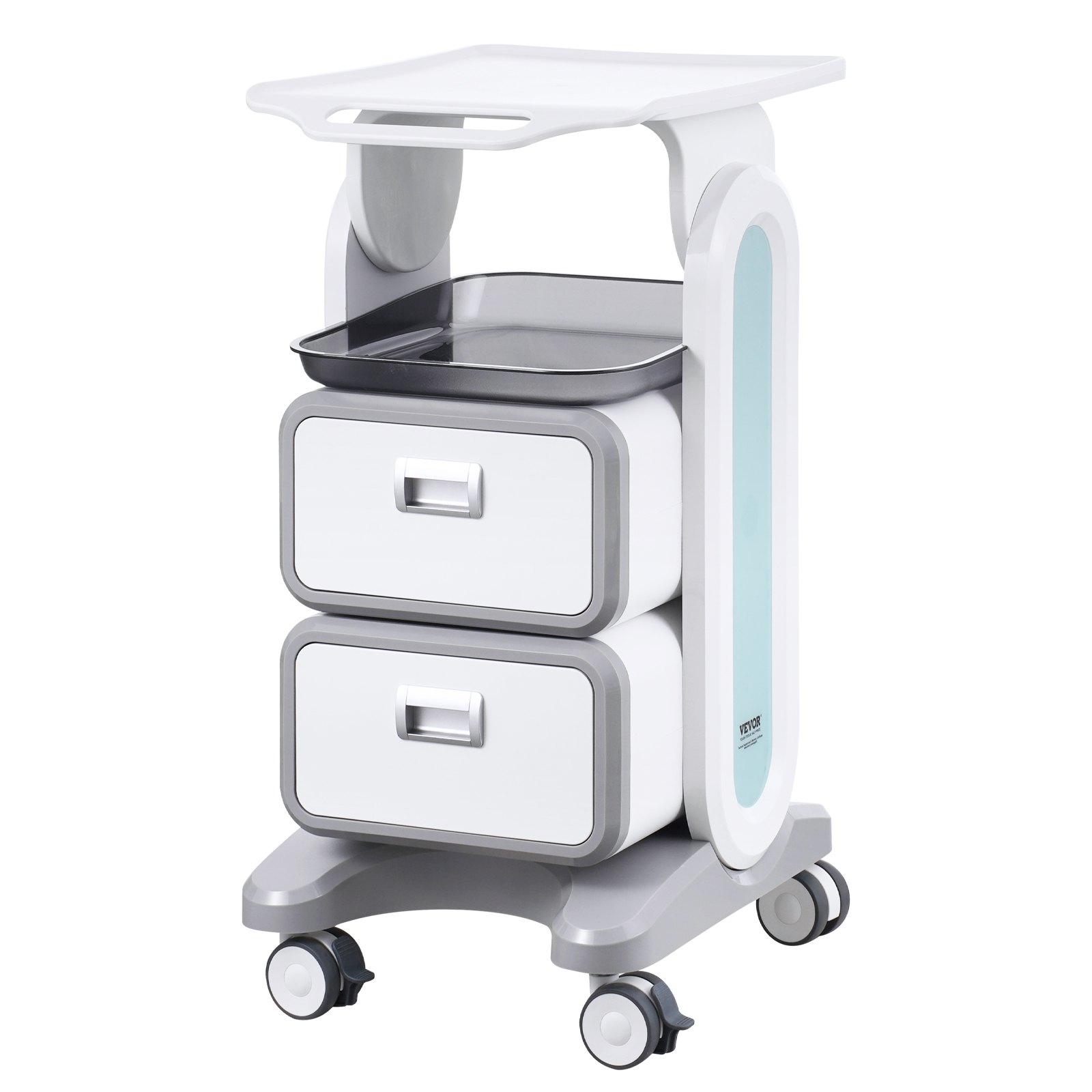 VEVOR 3-Tier Laboratory Trolley, 2 Drawers and 1 Top Shelf, Mobile Medical Trolley Made of ABS Material, Laboratory Trolley with 4 Quiet Wheels for Laboratory, Clinic, Hospital, Salon, White