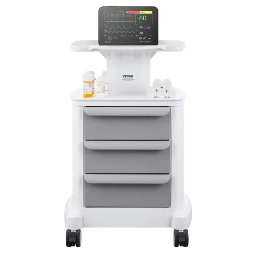 VEVOR Carrello Laboratorio 2 Ripiani Con 2 Cassetti E 3 Contenitori - Mobile Medico In PP Con Ruote Per Ospedali E Cliniche