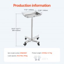 VEVOR Carrello da Laboratorio in Acciaio Inox con Vassoio Rimovibile Carico 16kg