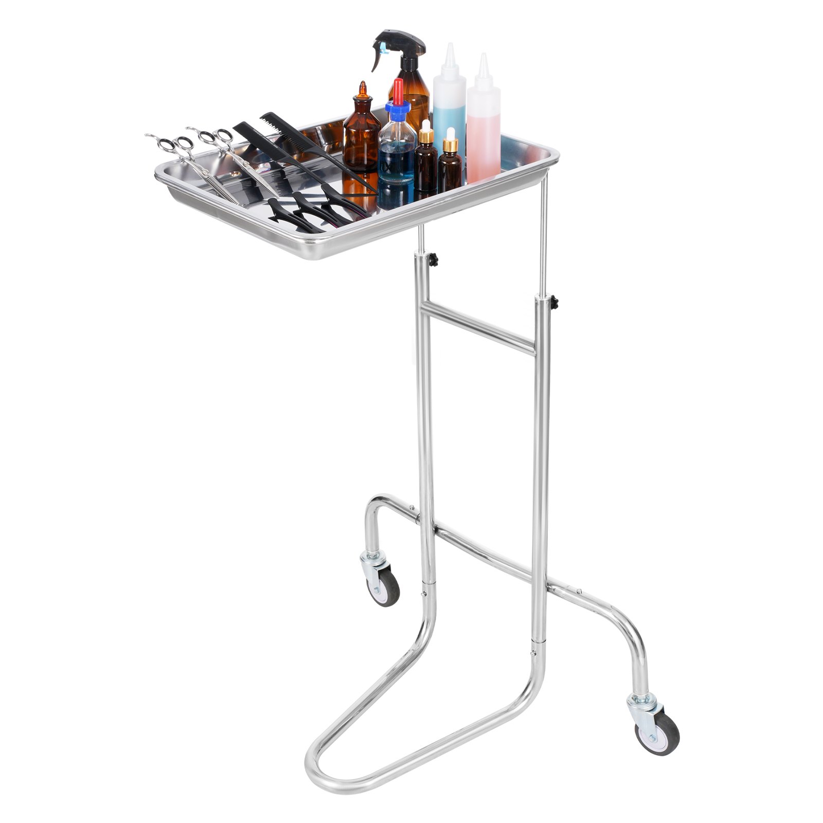 VEVOR stainless steel laboratory trolley, laboratory trolley with single shelf, mobile medical trolley with 2 quiet wheels, laboratory trolley for laboratory, clinic, hospital, salon