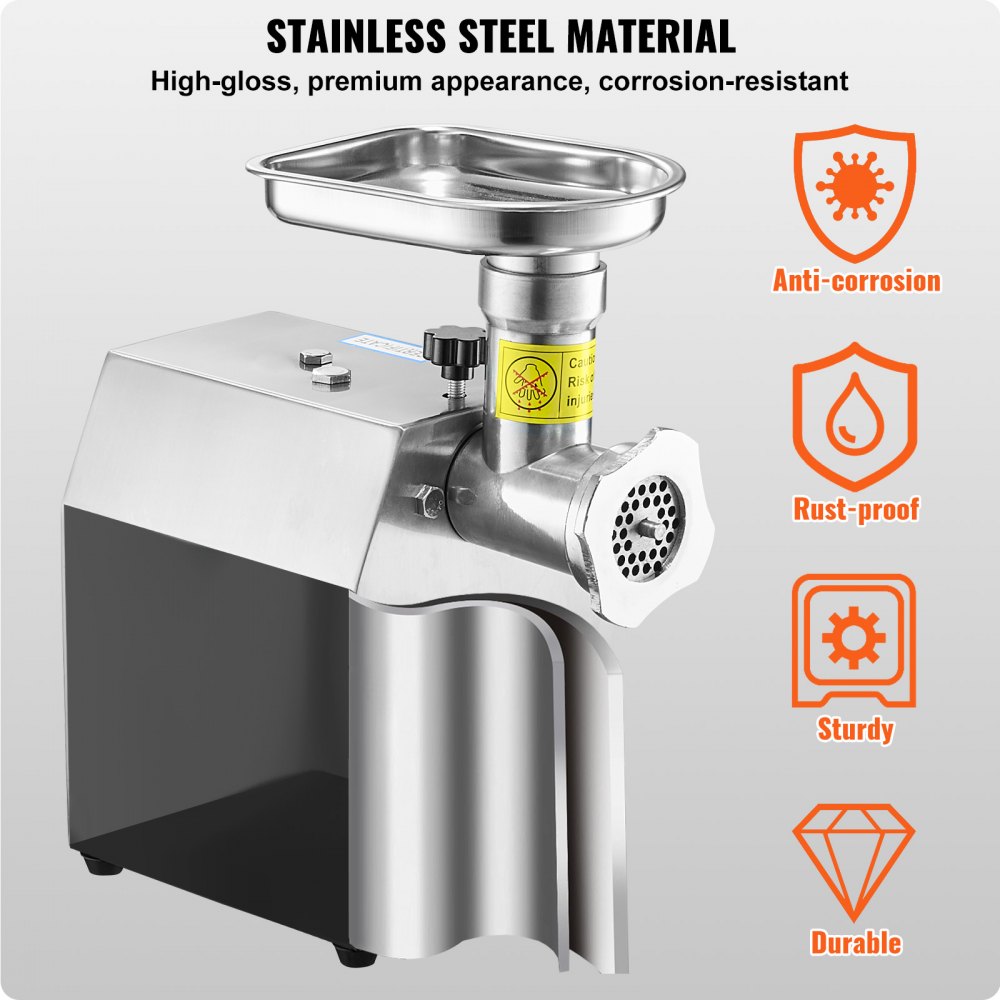 VEVOR Tritacarne Elettrico Efficienza 2,04 kg/min, Tritacarne Industriale da Banco con Lama Macchina per Salsicce con Piastra di Macinazione, Tritacarne Commerciale in Acciaio Inox Cucina Ristorante