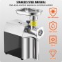 VEVOR Tritacarne Elettrico Efficienza 2,04 kg/min, Tritacarne Industriale da Banco con Lama Macchina per Salsicce con Piastra di Macinazione, Tritacarne Commerciale in Acciaio Inox Cucina Ristorante