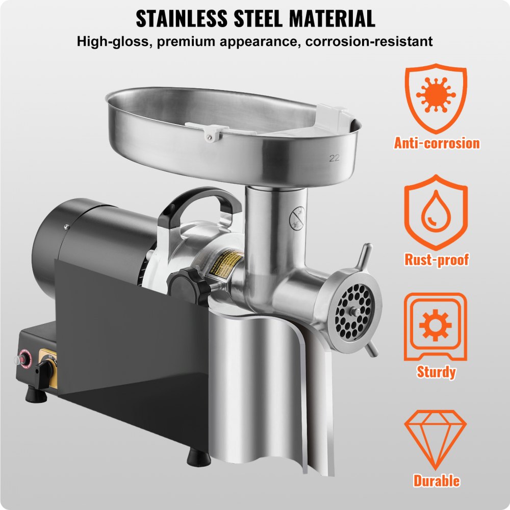 VEVOR Commercial Electric Meat Grinder Sausage Maker 6.35 kg/min. 750W, Industrial Meat Grinder with Blade & Grinding Plate, Multifunctional Stainless Steel Meat Grinder for Kitchen & Restaurant