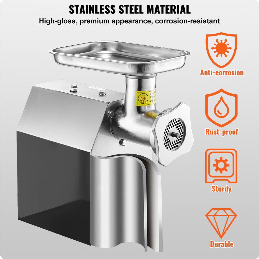VEVOR Tritacarne Elettrico 4,17 kg/min, Tritacarne Industriale da Banco con Lama Macchina per Salsicce con Piastra di macinazione, Tritacarne Commerciale in Acciaio Inossidabile per Cucina Ristorante