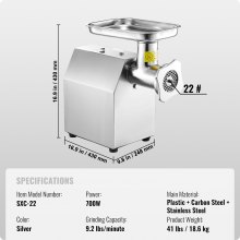 VEVOR Tritacarne Elettrico Commerciale 4,17 kg/min Tritacarne da Banco Cucina