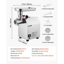 VEVOR Tritacarne Elettrico Commerciale Tritacarne 600 W Acciaio Inox 2,04kg/min
