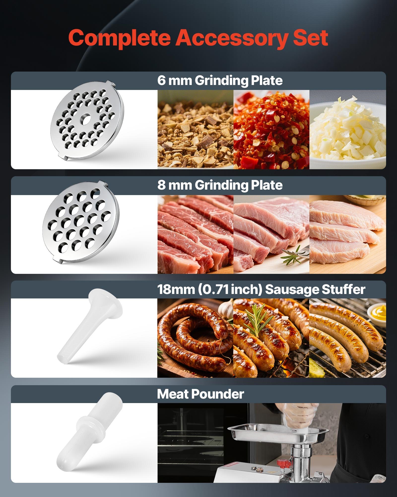 VEVOR Tritacarne Elettrico Commerciale Capacità 2,27 kg/min, Macchina Tritacarne n. 8 con 2 Lame in Acciaio Inox 2 Piastre di Macinazione, Salsicce da 600 W, per Cucina, Ristorante