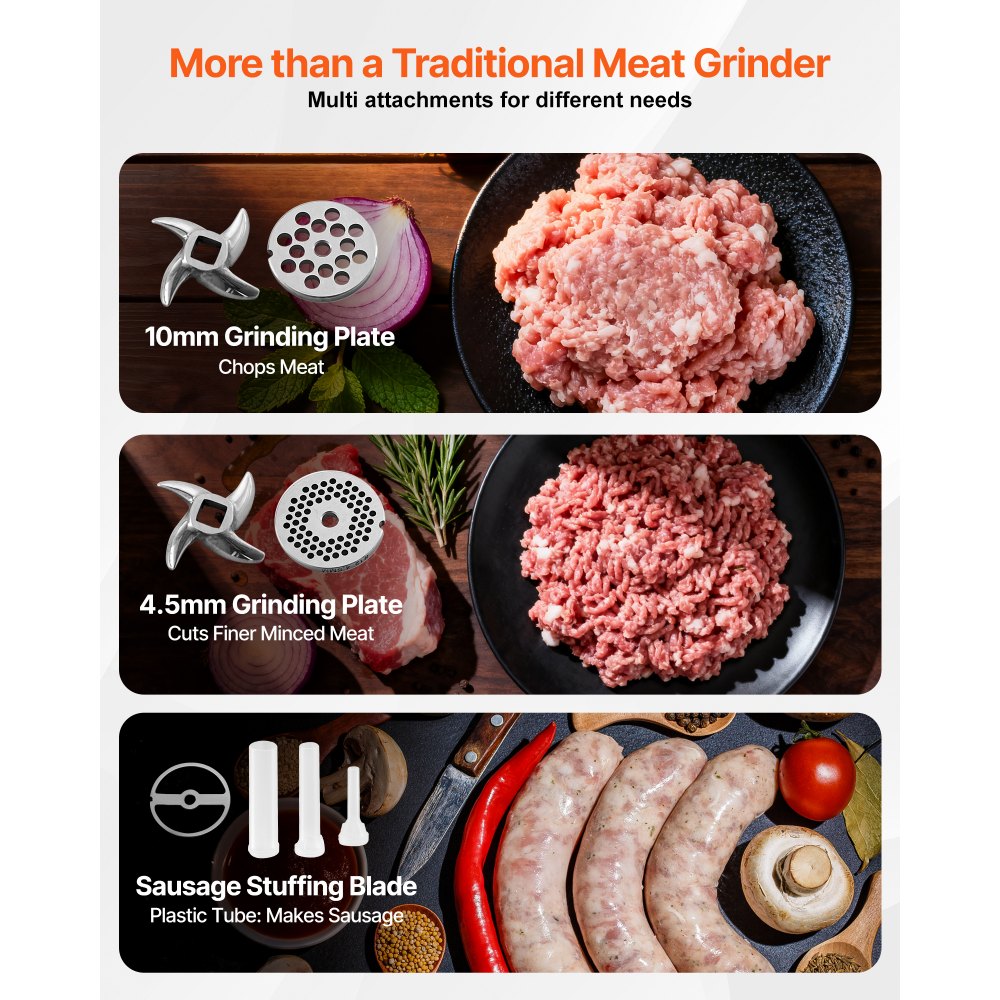 VEVOR Tritacarne Elettrico, Capacità 2,26 kg/min Tritacarne Industriale da Banco con Lama, Piastra di Macinazione, Macchina per Salsicce, Tritacarne Commerciale in Acciaio Inossidabile per Cucina