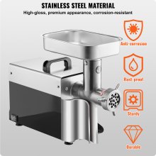 VEVOR Tritacarne Elettrico, Capacità 2,26 kg/min Tritacarne Industriale da Banco con Lama, Piastra di Macinazione, Macchina per Salsicce, Tritacarne Commerciale in Acciaio Inossidabile per Cucina
