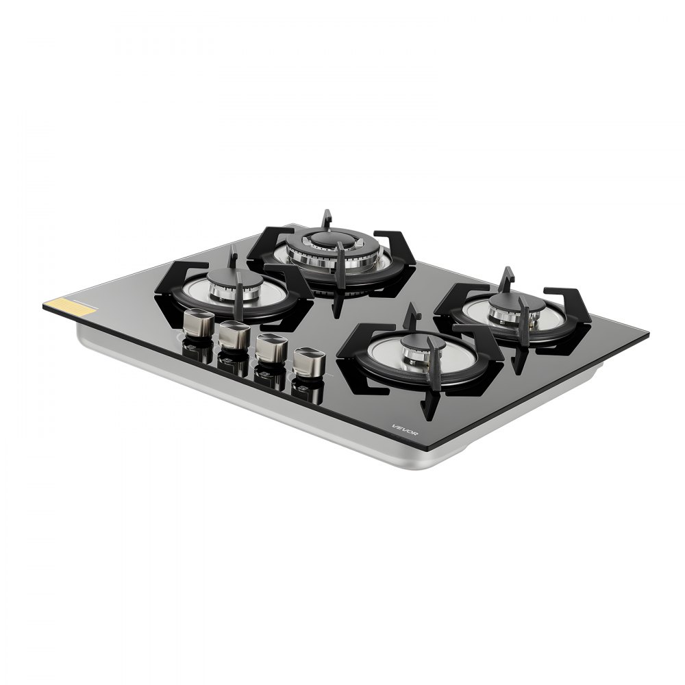 VEVOR Gas Cooktop, 600mm 4 Burners Gas Stove Top, Max 7.8kW Built-in Tempered Glass Stove Top LPG/NG Convertible Dual Fuel Cooktop Stoves with Thermocouple Protection for Sear, Stew, Boil