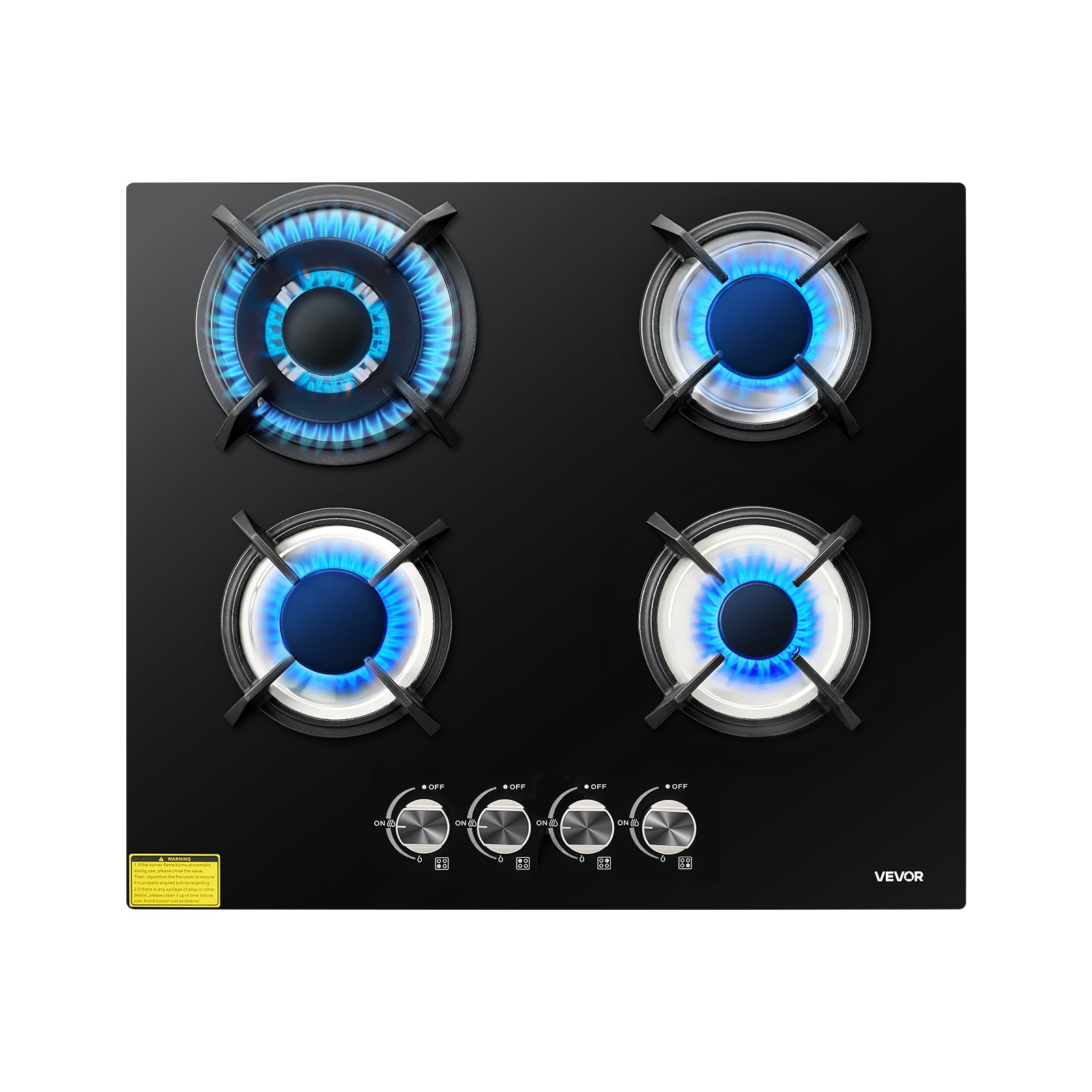 VEVOR Gas Cooktop, 600mm 4 Burners Gas Stove Top, Max 7.8kW Built-in Tempered Glass Stove Top LPG/NG Convertible Dual Fuel Cooktop Stoves with Thermocouple Protection for Sear, Stew, Boil
