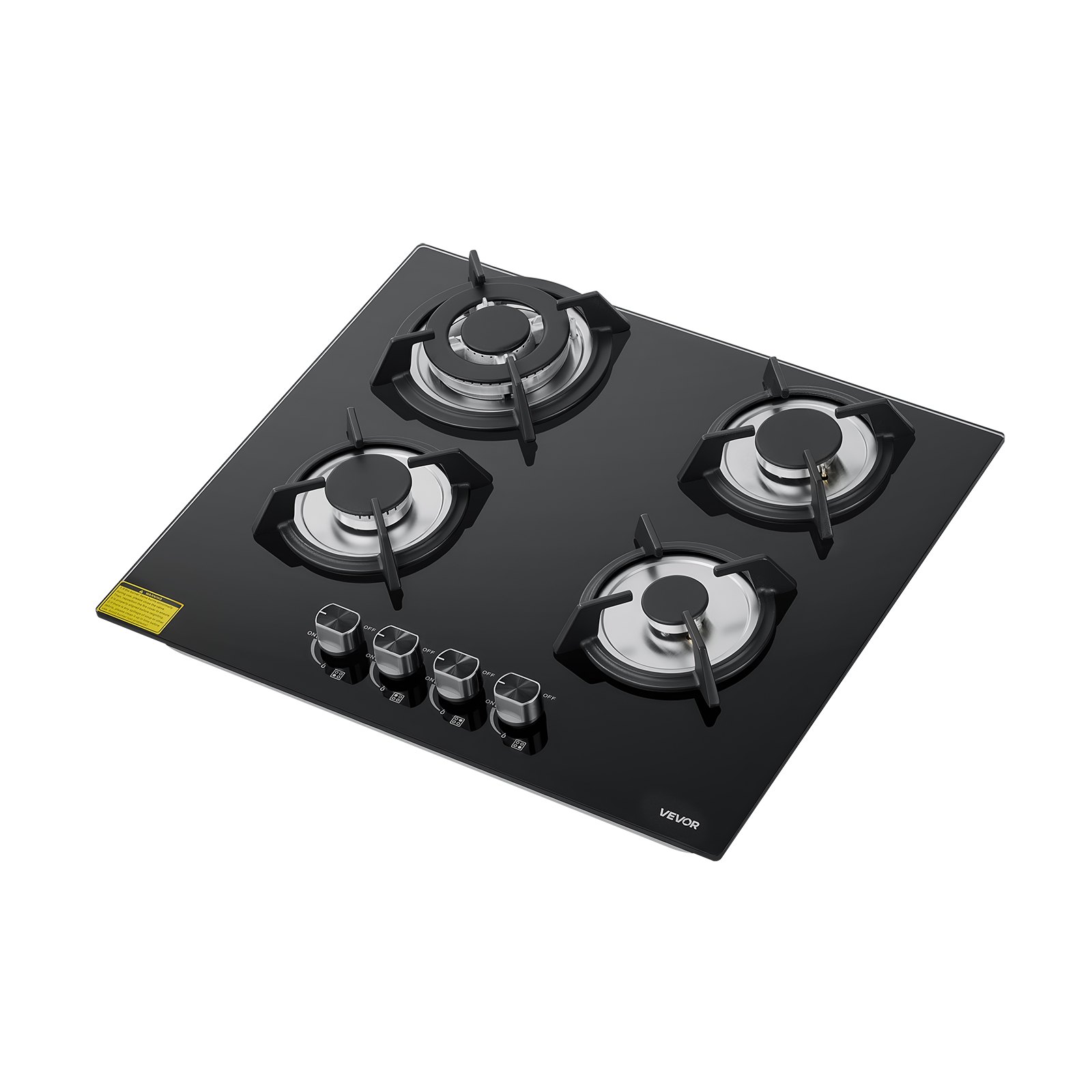 VEVOR Gas Cooktop, 600mm 4 Burners Gas Stove Top, Max 7.8kW Built-in Tempered Glass Stove Top LPG/NG Convertible Dual Fuel Cooktop Stoves with Thermocouple Protection for Sear, Stew, Boil