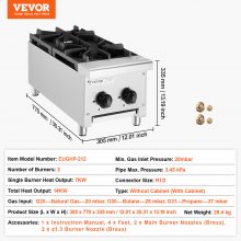 VEVOR Cucina a Gas Commerciale 2 Fuochi Piano Lavoro Piastra Riscaldante Cucina