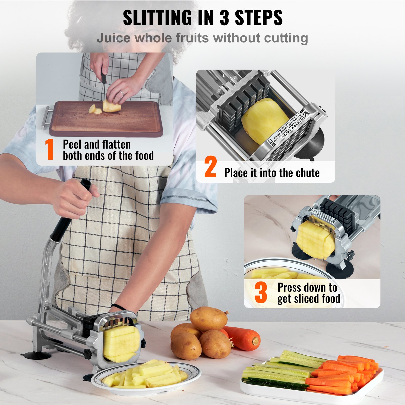 VEVOR Tagliapatate per Patatine Fritte Tagliaverdure Manuale Multifunzione con Lama in Acciaio Inossidabile per Alimenti da 12,7 mm Taglierina per Patate Frutte Verdure in Bastoncini Piedini a Ventosa