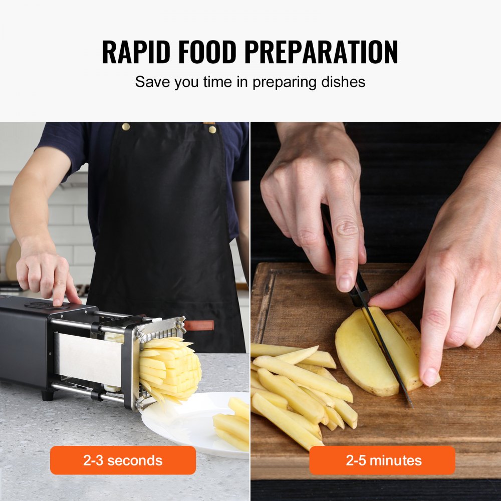 VEVOR Tagliapatatine Elettrico 376 x 117 x 131 mm Tagliapatate con Lame 12,7 mm e 9,52 mm in Acciaio Inossidabile, Tagliapatate e Tritatutto con Piedini Antiscivolo, per Patate, Patatine Fritte, Nero