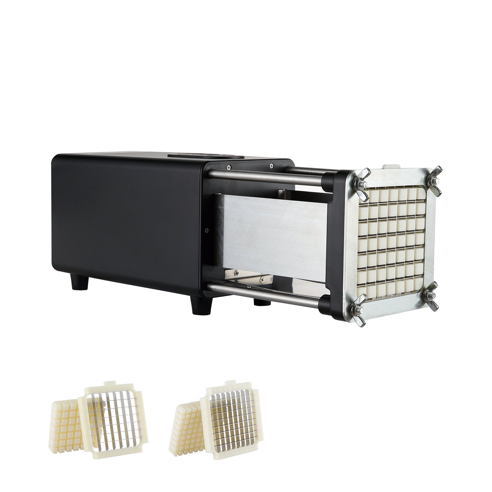 VEVOR Tagliapatatine Elettrico 376 x 117 x 131 mm Tagliapatate con Lame 12,7 mm e 9,52 mm in Acciaio Inossidabile, Tagliapatate e Tritatutto con Piedini Antiscivolo, per Patate, Patatine Fritte, Nero