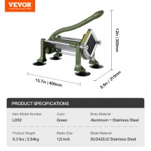 VEVOR Tagliapatatine Fritte Verde Tagliapatate in Acciaio Inox con Lama 12,7 mm