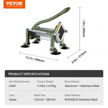 VEVOR Tagliapatatine Fritte in Acciaio Inox con 2 Lame 12,7 mm 9,52 mm Verde