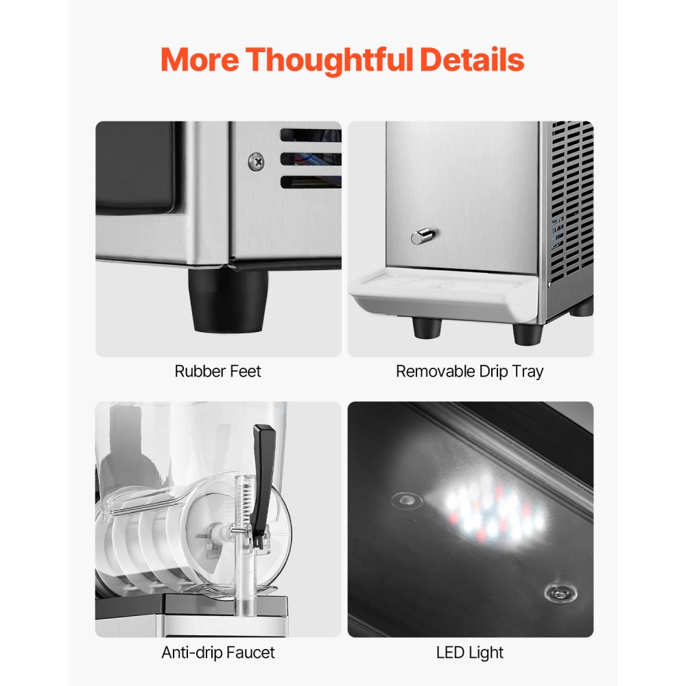 VEVOR Commercial Slushie Machine, 12L Single Tank Frozen Drink Machine, 48 Cup Stainless Steel Slushie Machine with Electronic Keypad, Soft Serve Maker for Parties, Restaurants, and Cafes