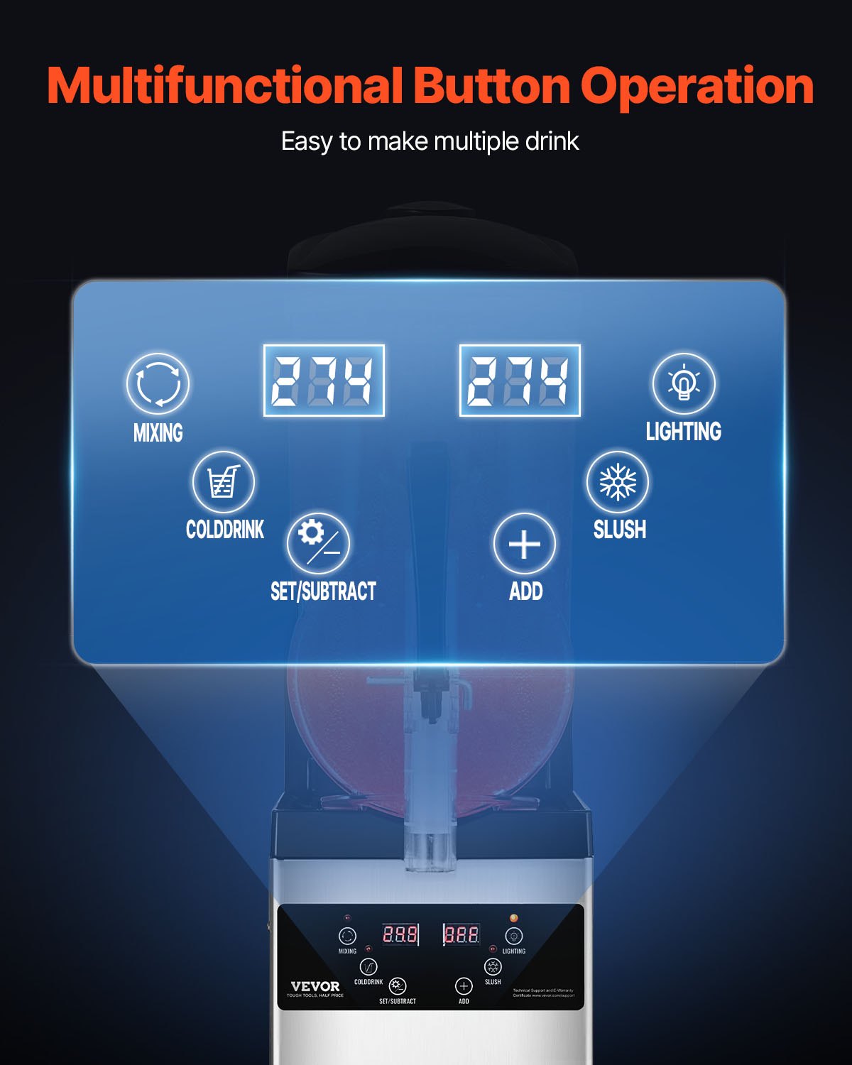 VEVOR Commercial Slushie Machine, 12L Single Tank Frozen Drink Machine, 48 Cup Stainless Steel Slushie Machine with Electronic Keypad, Soft Serve Maker for Parties, Restaurants, and Cafes