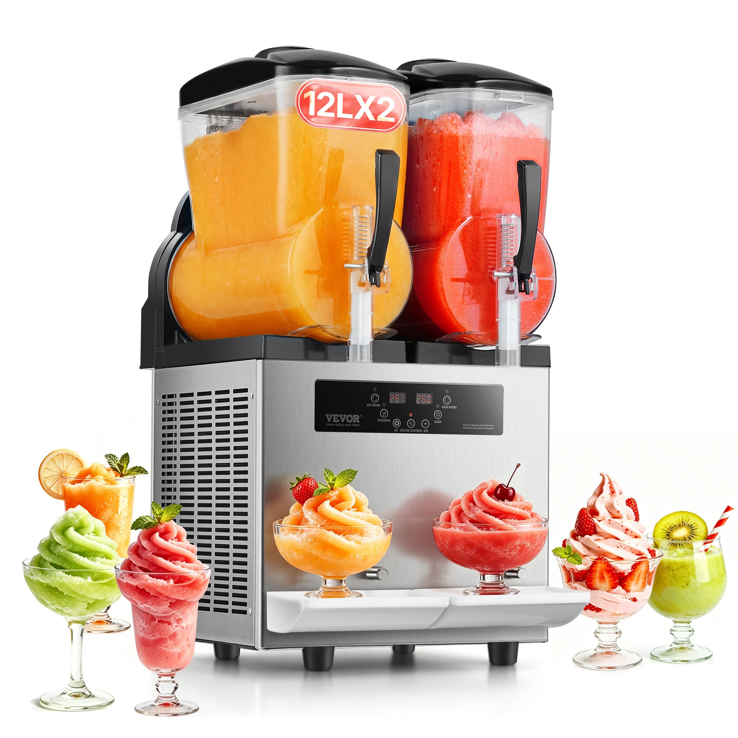 VEVOR Macchina per Bevande Ghiacciate Commerciale, Macchina per Bevande Fredde a Doppio Serbatoio 2 x 12 Litri, Macchina per Bevande Smoothie Drink in Acciaio Inox da Bar Ristorante Hotel Catering