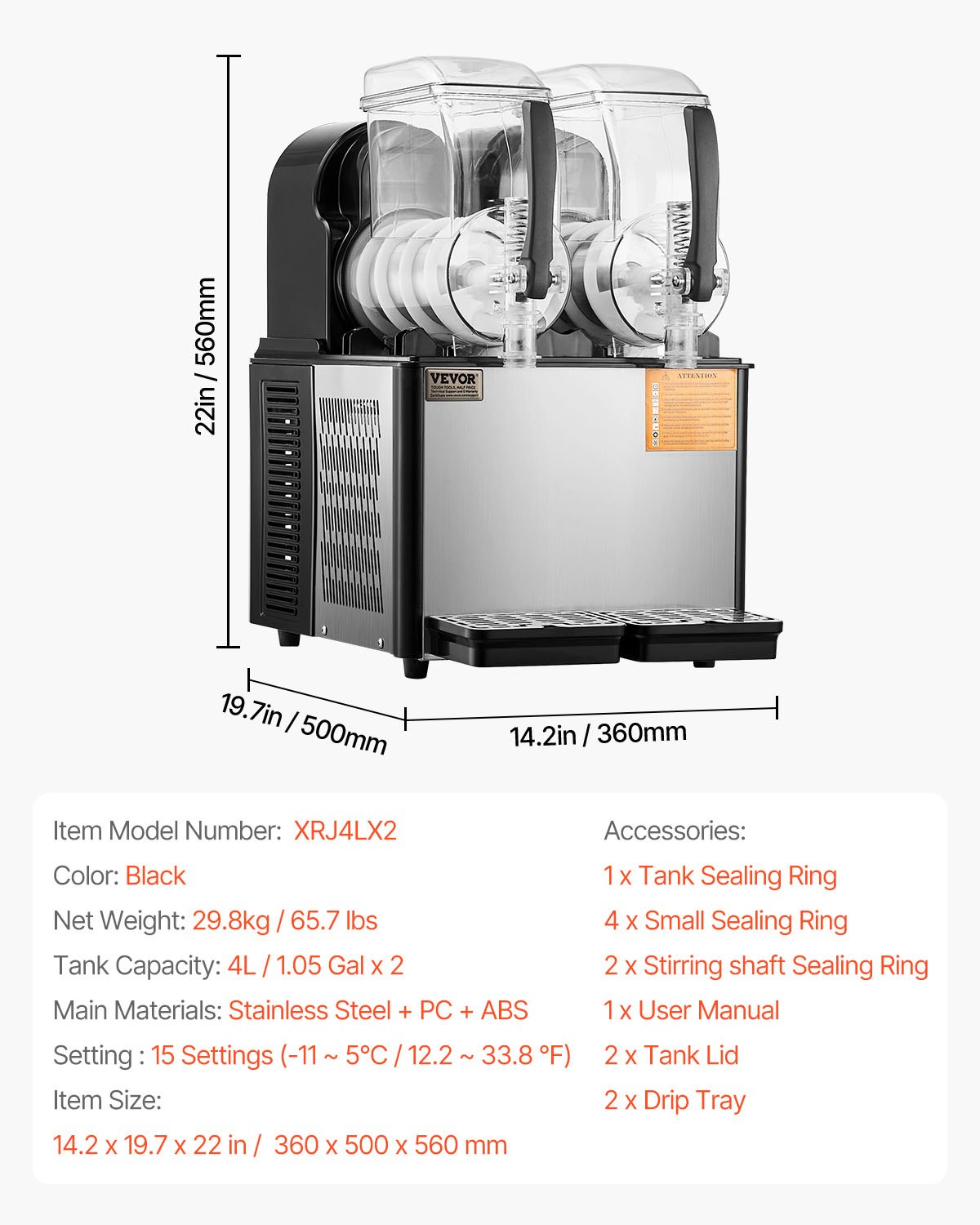 VEVOR Commercial Slush Machine 4L x 2 Dual Tank Slush Ice Machine for Frozen Drinks, 32 Cup Margarita Smoothie Machine for Home Parties, Restaurants, Cafes, and Bars
