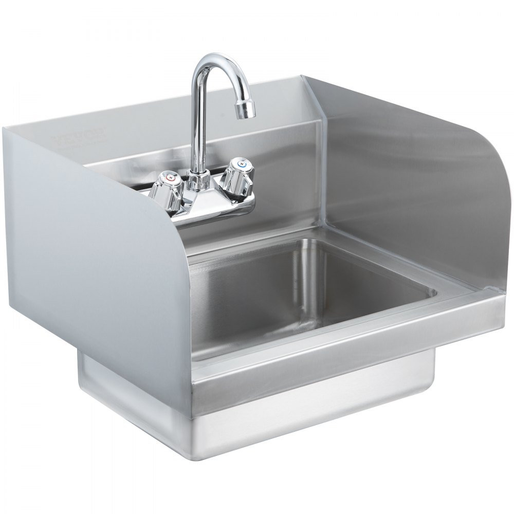 VEVOR Commercial Hand Washbasin with Faucet, Small Hand Washbasin, Wall-Mounted Hand Washbasin for Restaurant, Kitchen, Bar, Garage and Home, 432 x 381 x 330 mm