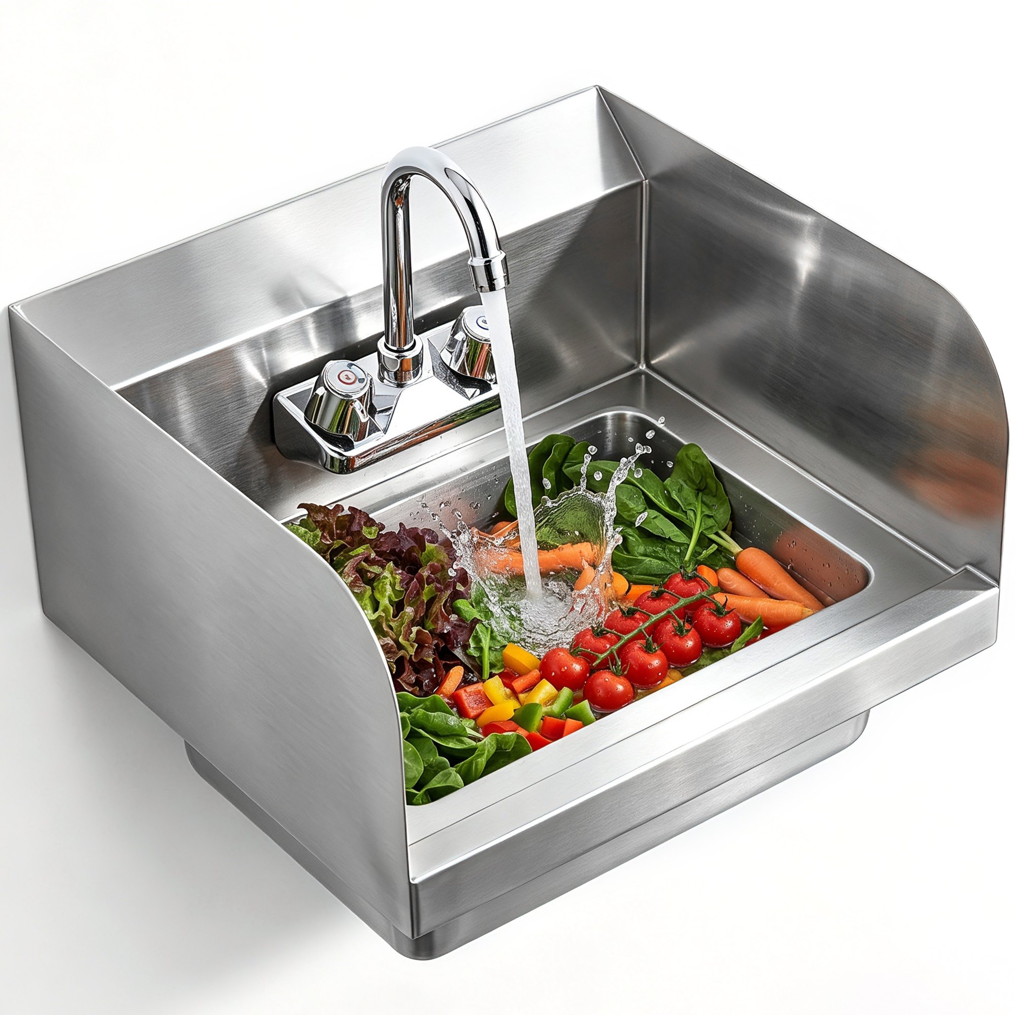 VEVOR Lavello Commerciale con Rubinetto e Splash Laterale, Lavello in Acciaio Inossidabile NSF Lavabo per Montaggio a Parete per Ristorante, Cucina, Bar, Garage e Casa, 17x12,8 Pollici