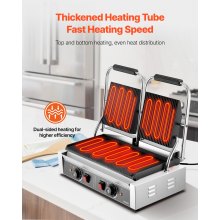 VEVOR Griglia Elettrica per Panini 3600W, Piastra per Panini Sandwich Piastra Smaltata Scanalata 48,5x23 cm, Piastra Doppia in Acciaio Inox, Controllo della Temperatura, per Hamburger, Bistecche