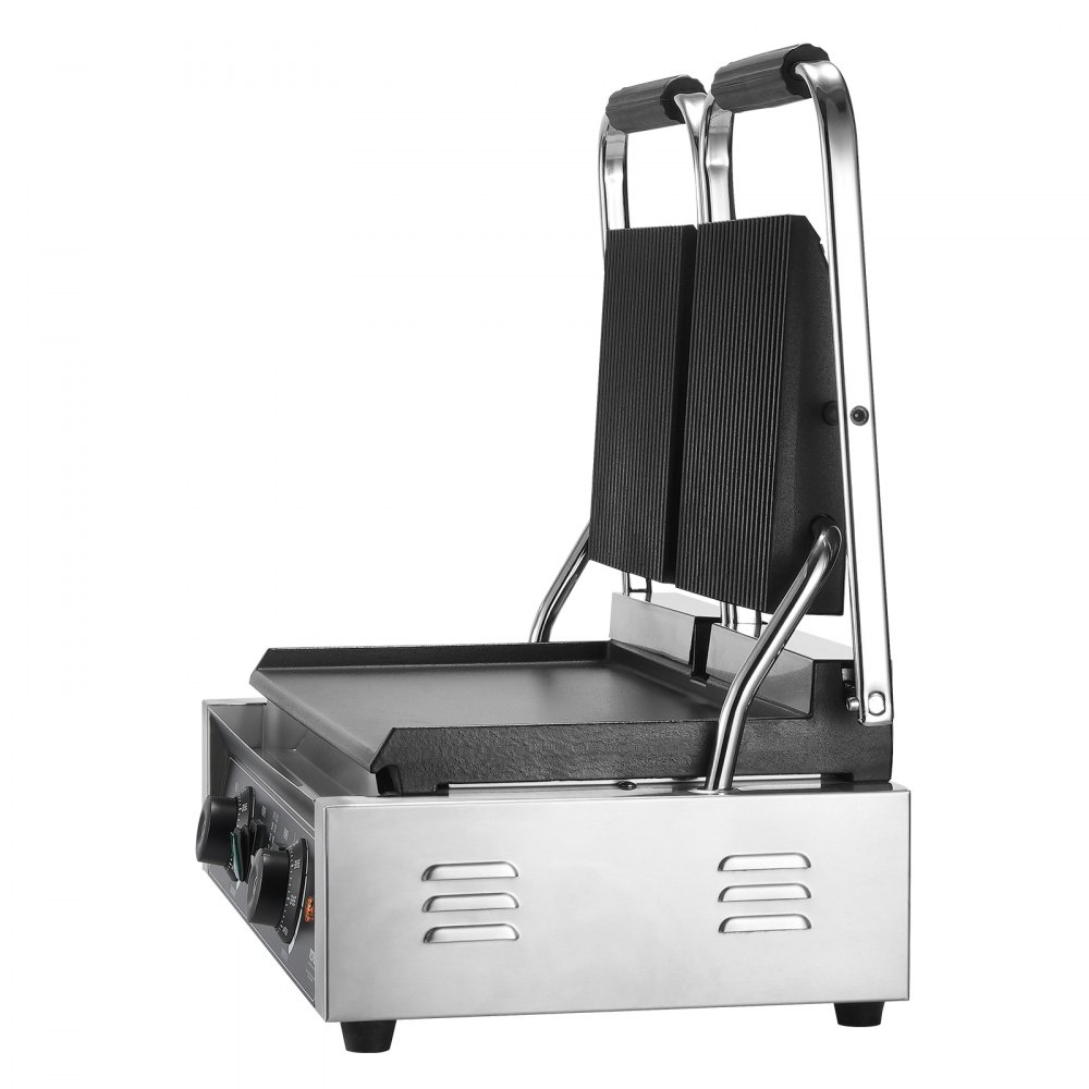VEVOR Commercial Panini Grill, 3600W Elettrico Sandwich Panini Maker, Doppia Griglia in Acciaio Inox, con Controllo Temperatura e Piastra Piatta Smaltata 485 x 230 mm per Hamburger Bistecca Pancetta
